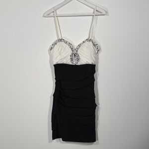 City Triangles Black and White Ruched Mini Dress